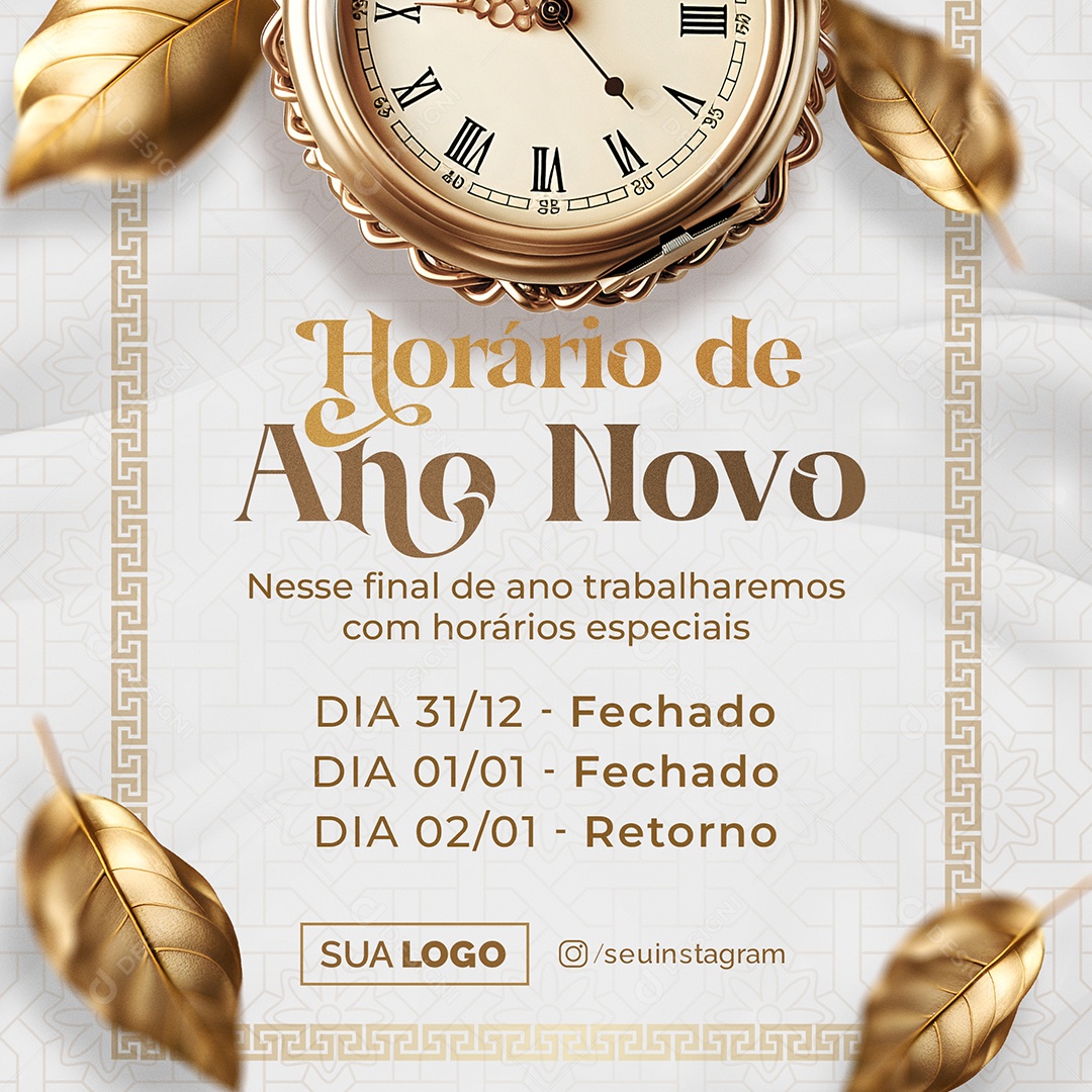 Horário de Ano Novo Empresas Lojas Social Media PSD Editável