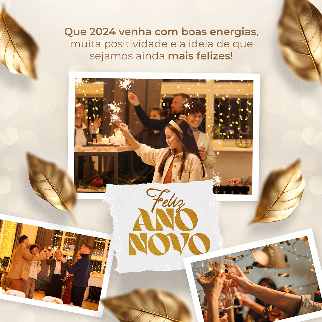 Feliz Ano Novo Que 2024 Venha com Boas Energias Social Media PSD Editável