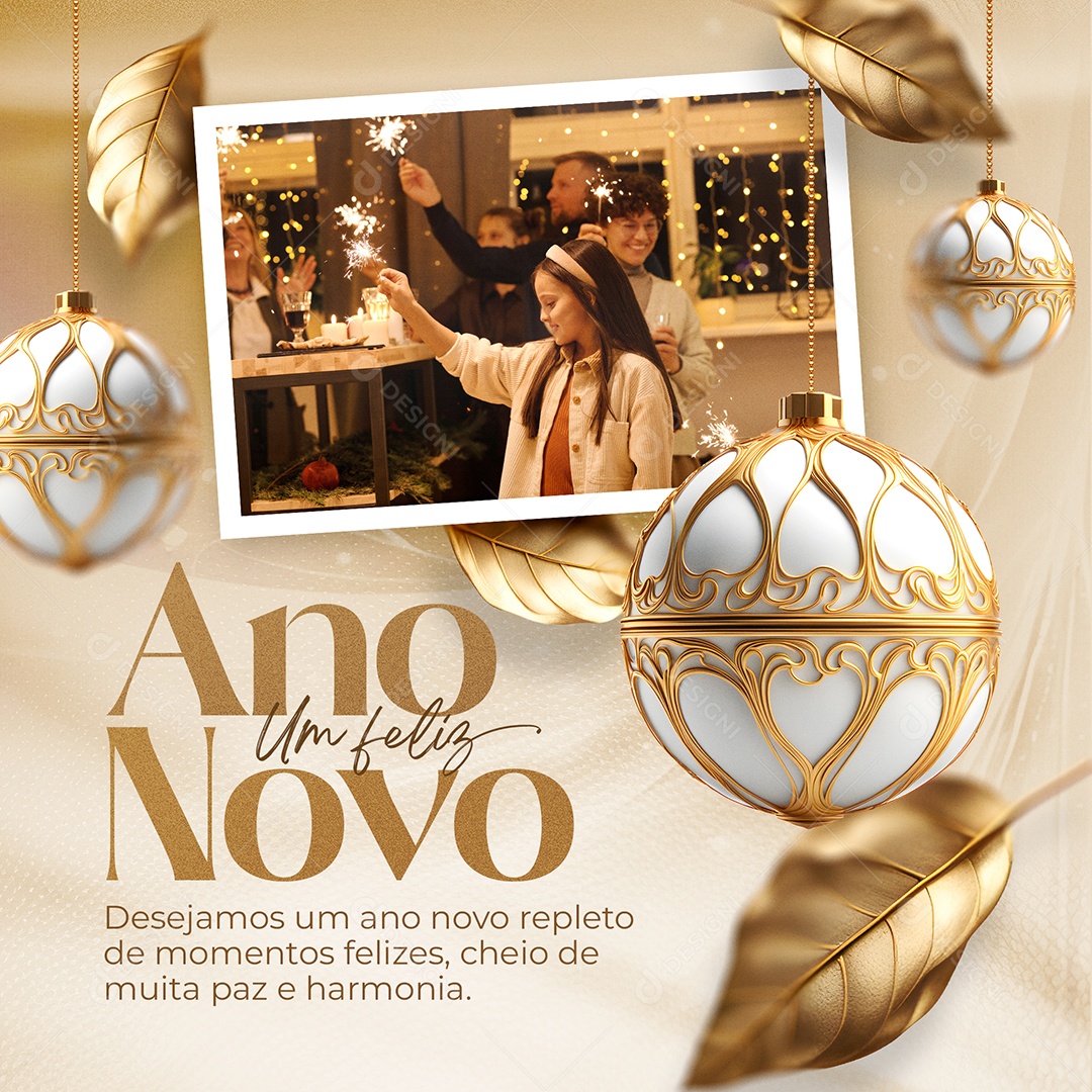 Desejamos um Ano Novo Repleto de Momentos Felizes Social Media PSD Editável