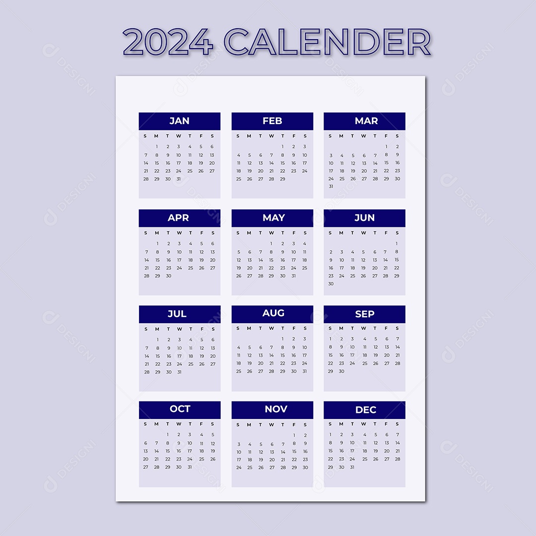 Modelo de Calendário 2024 Ilustração Vetor EPS Editável