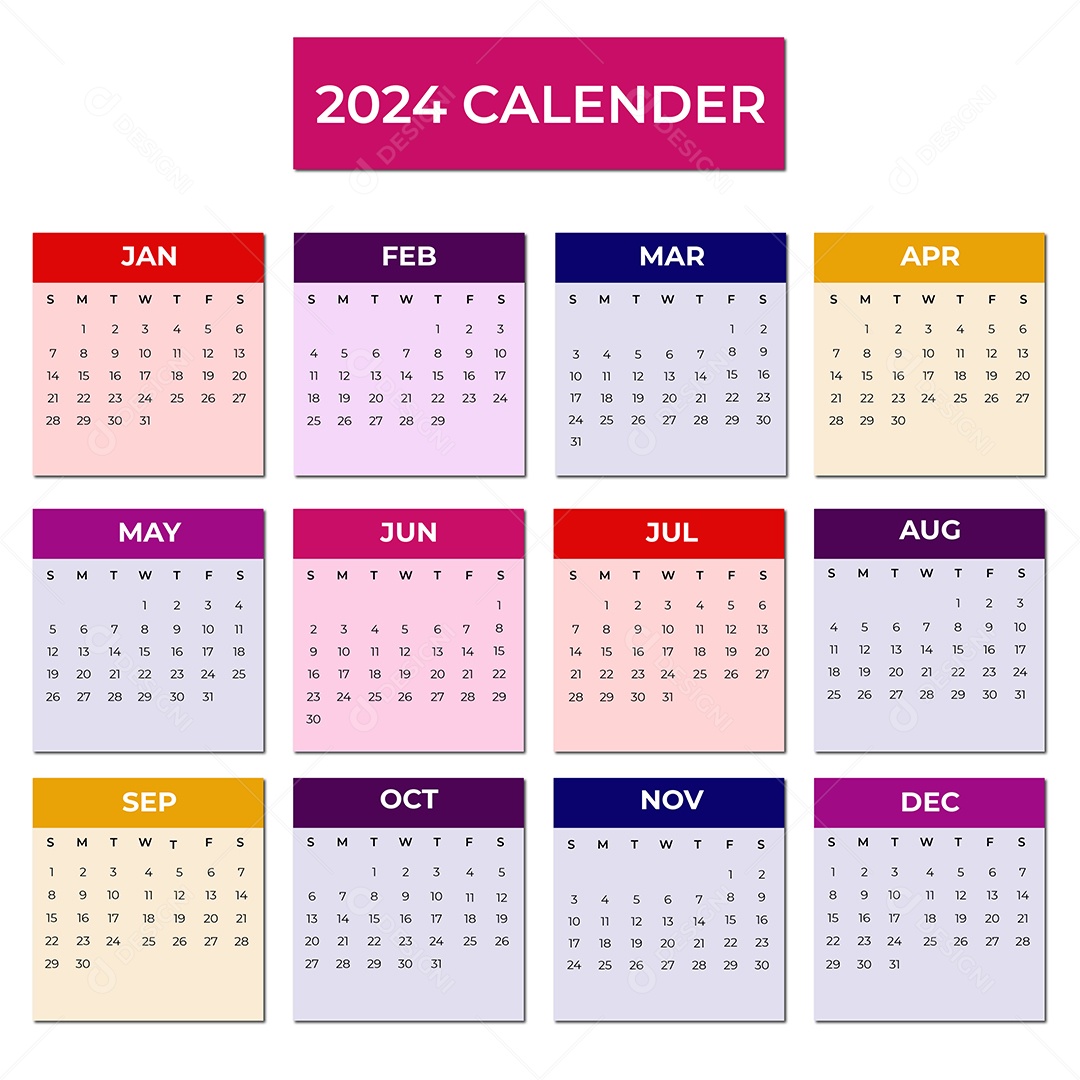 Modelo de Calendário 2024 Ilustração Vetor EPS Editável