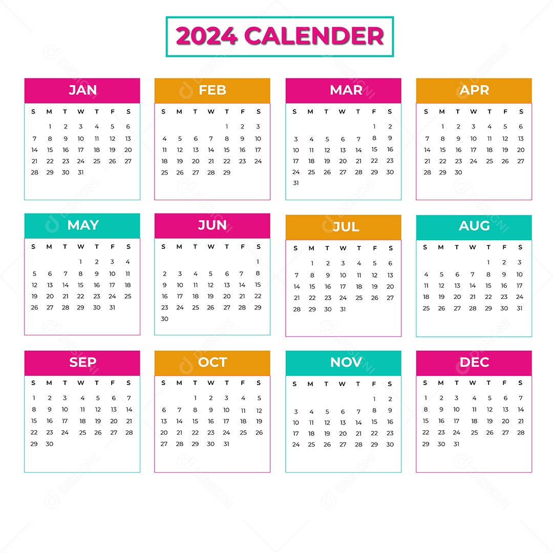 Modelo de Calendário 2024 Ilustração Vetor EPS Editável