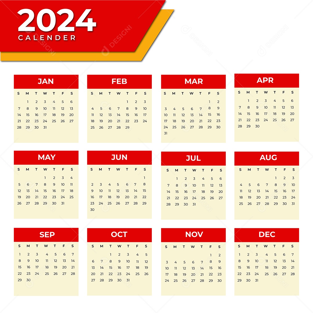 Modelo de Calendário 2024 Ilustração Vetor EPS Editável