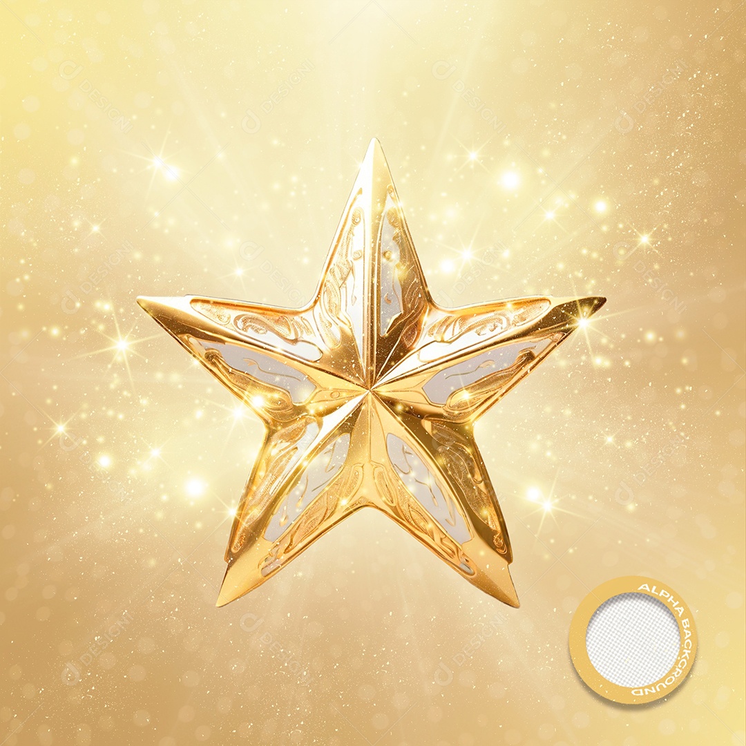 Elemento 3D Estrela Dourada Ano Novo Para Composição PSD