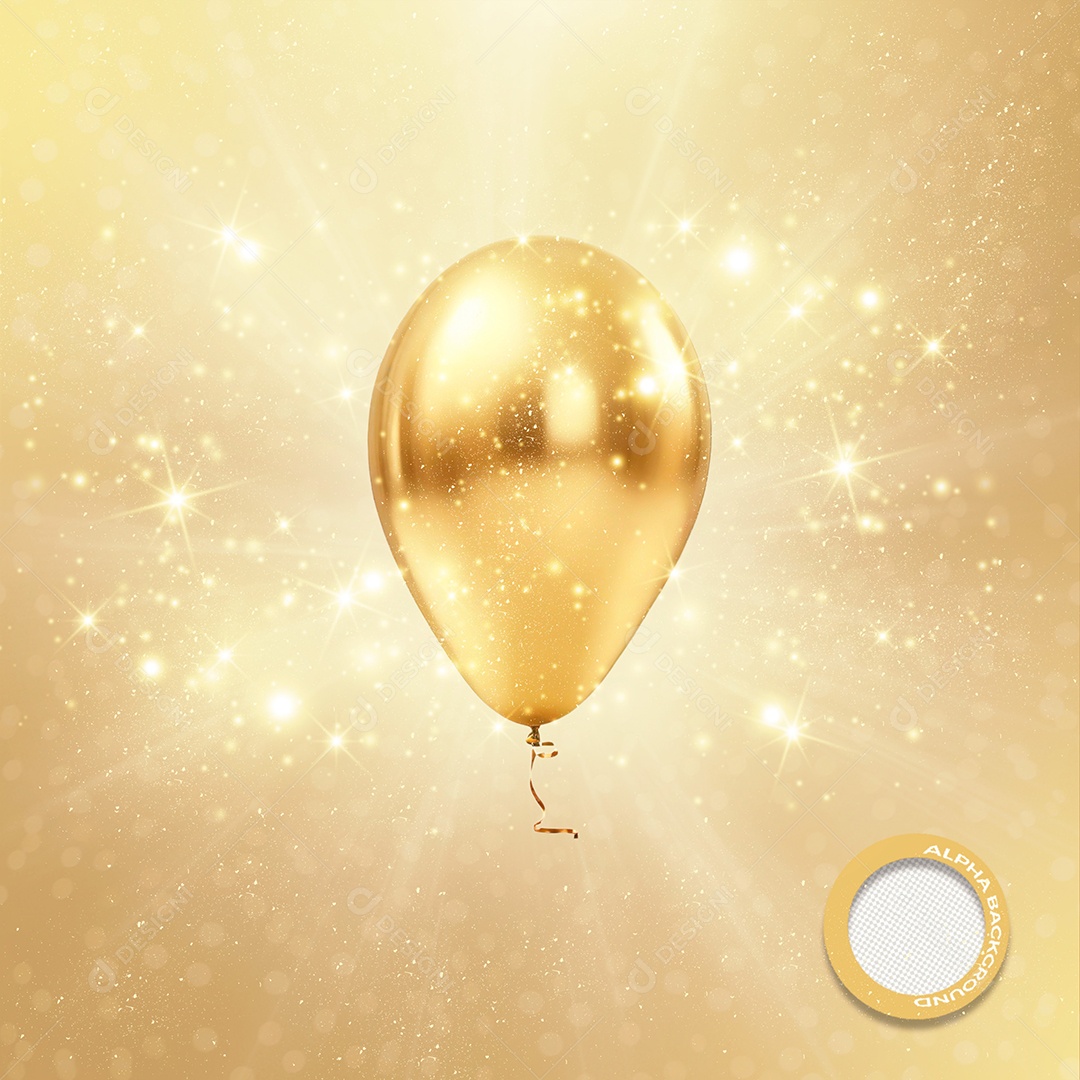 Elemento 3D Balão Dourado Ano Novo Para Composição PSD