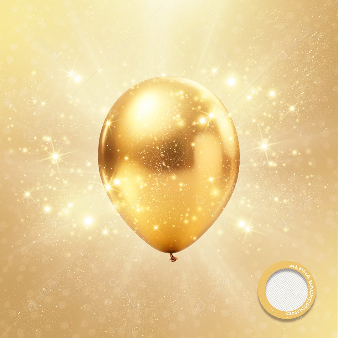 Elemento 3D Balão Dourado Ano Novo Para Composição PSD