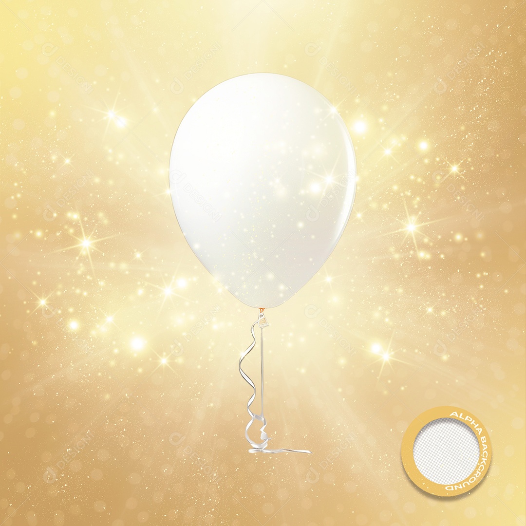 Balão Branco Ano Novo Elemento 3D Para Composição PSD