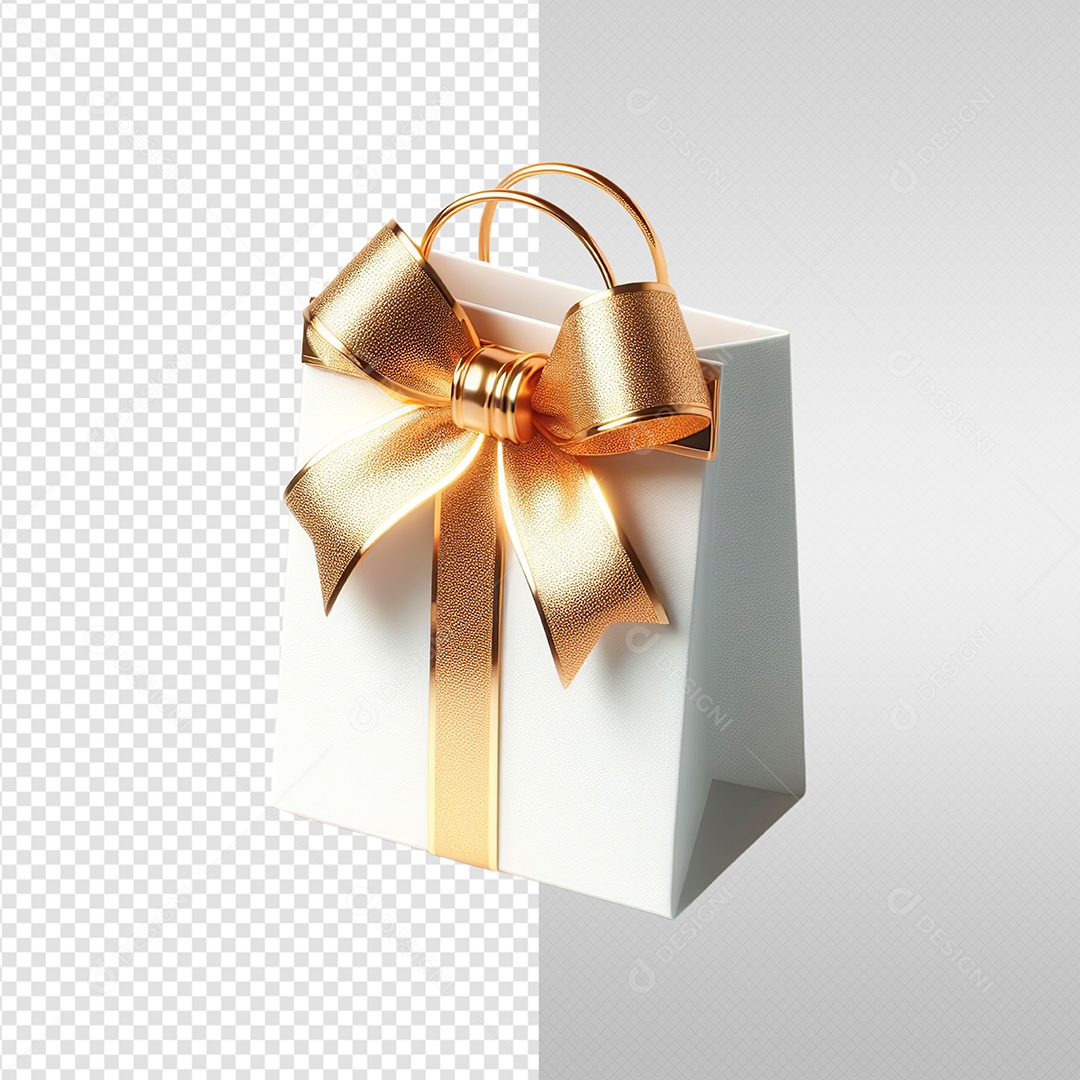 Sacola De Presente Laço Dourado Elemento 3D Para Composição PSD