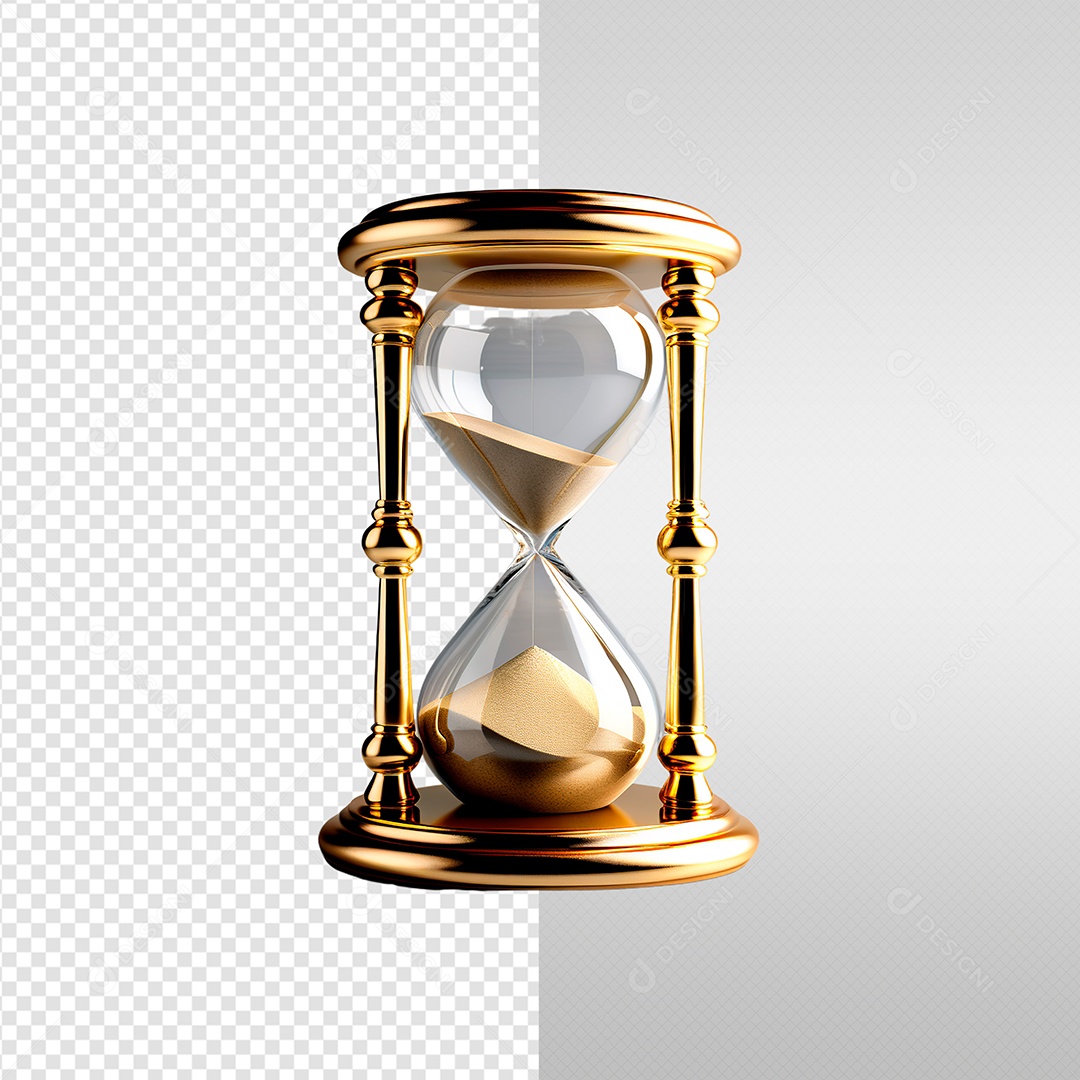 Elemento 3D Ampulheta Dourada Ano Novo Para Composição PSD