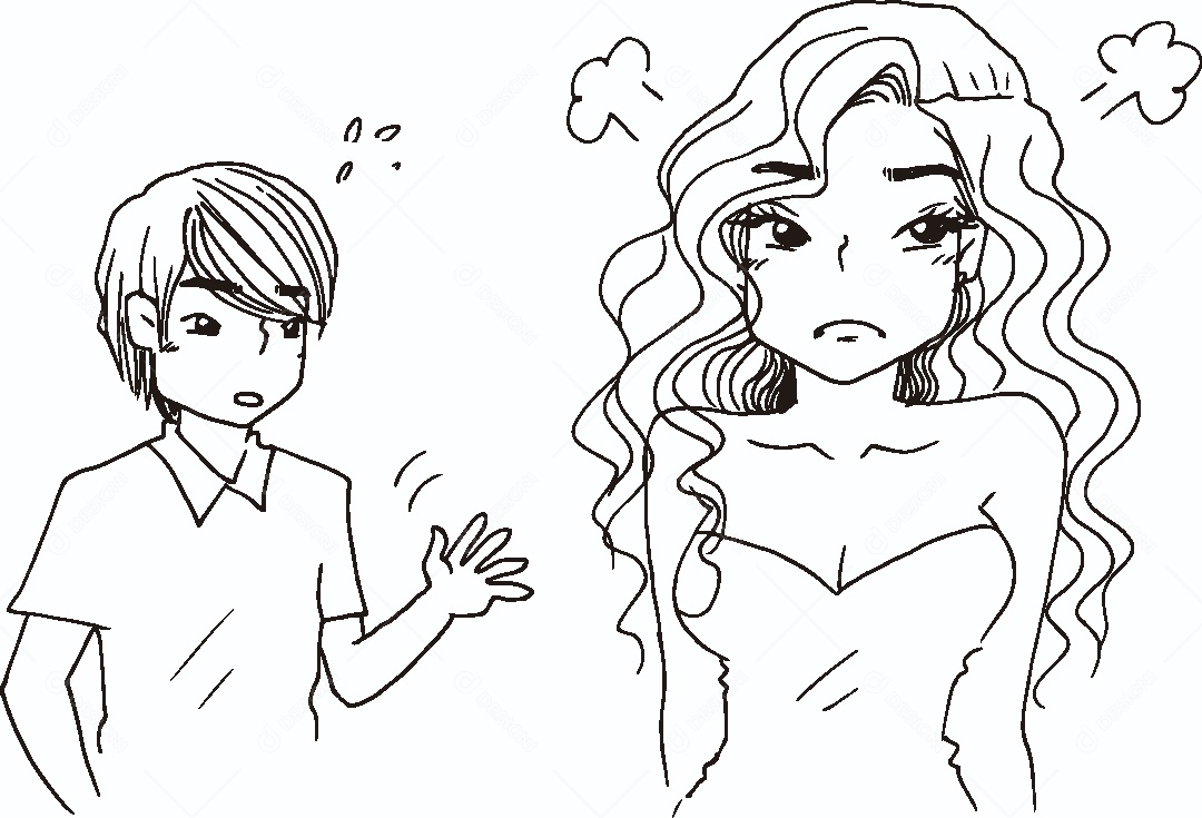 Desenho de Garoto Irritando a Namorada Vetor EPS