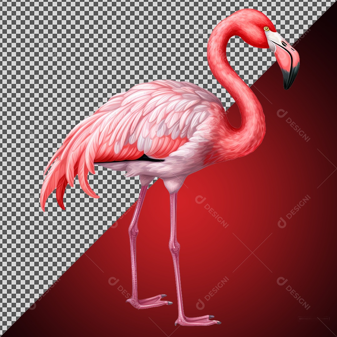 Elemento 3D Flamingo Ave para Composição PSD