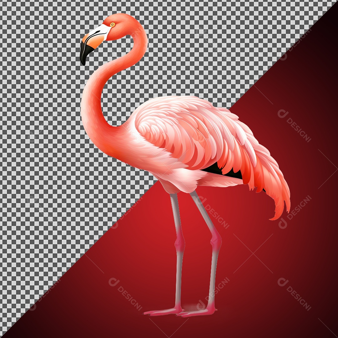 Elemento 3D Flamingo Ave para Composição PSD