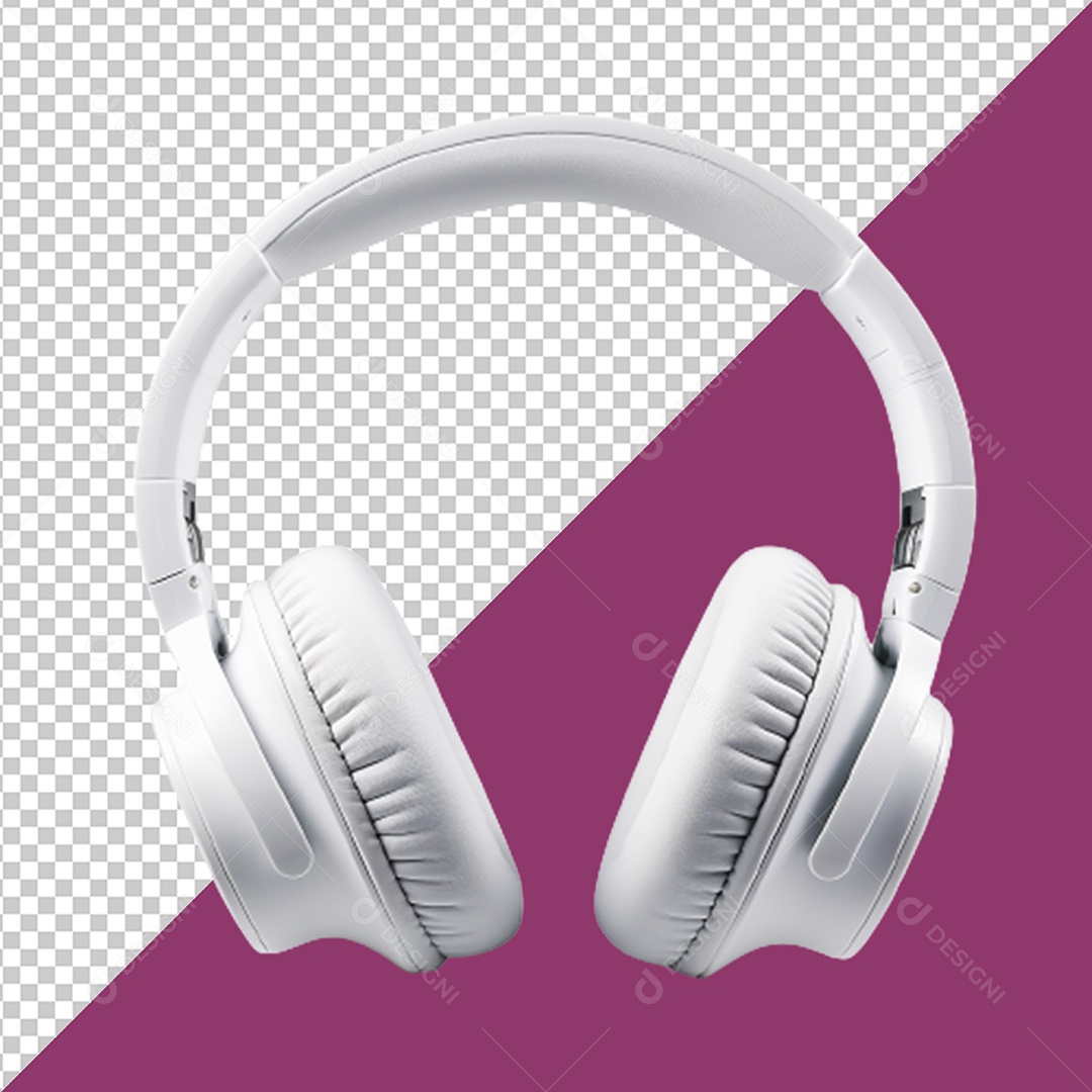 Elemento 3D Fone de Ouvido Branco Headphone Sem Fio para Composição PSD