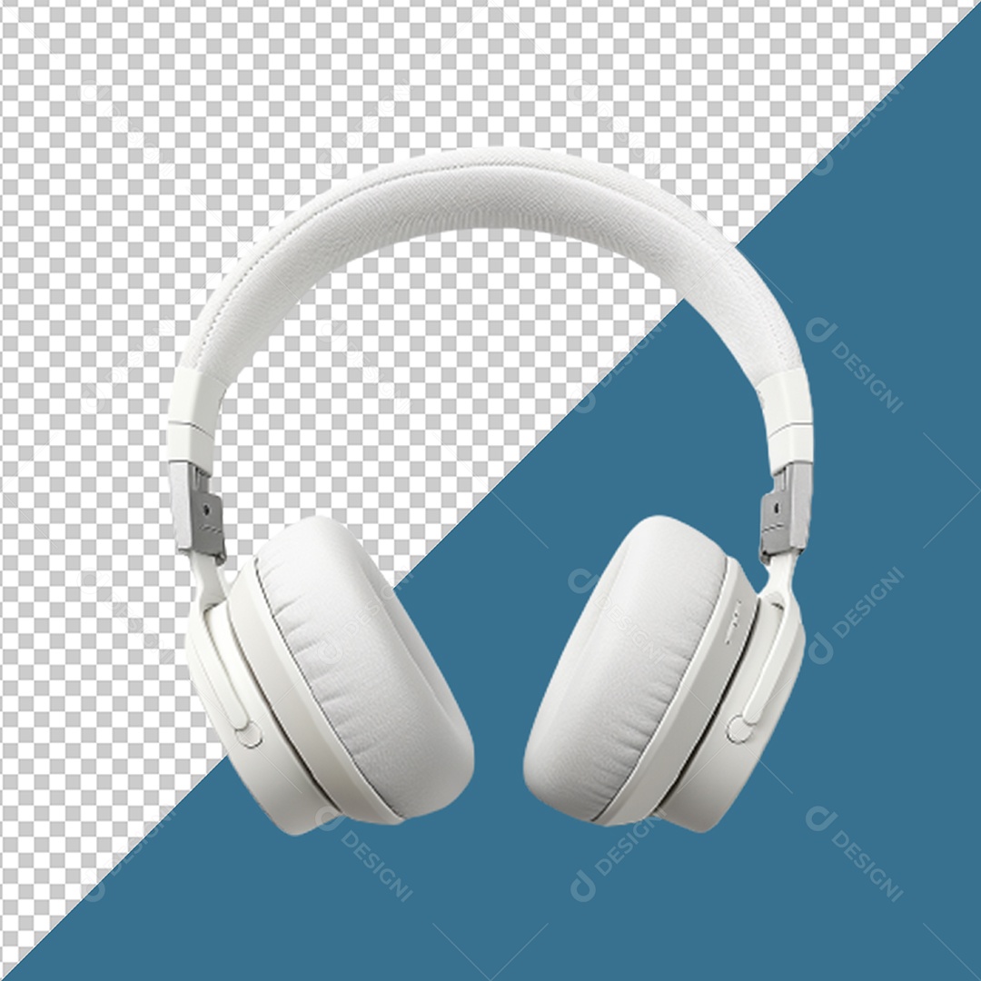 Elemento 3D Fone de Ouvido Branco Headphone Sem Fio para Composição PSD