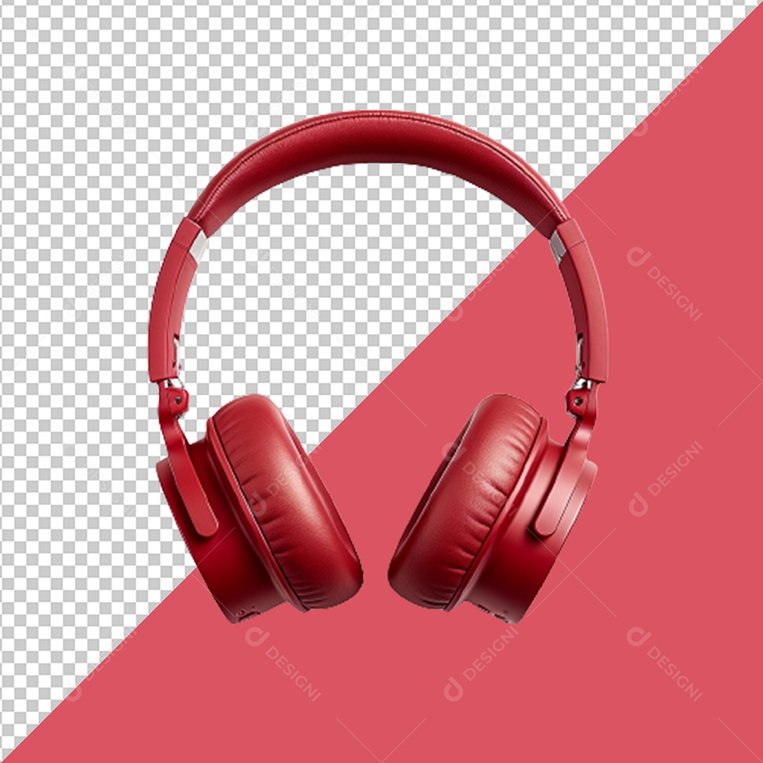 Elemento 3D Fone de Ouvido Vermelho Headphone Sem Fio para Composição PSD