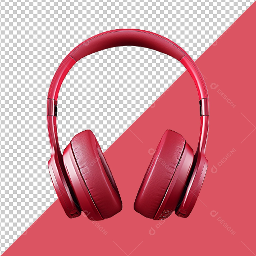 Elemento 3D Fone de Ouvido Vermelho Headphone Sem Fio para Composição PSD