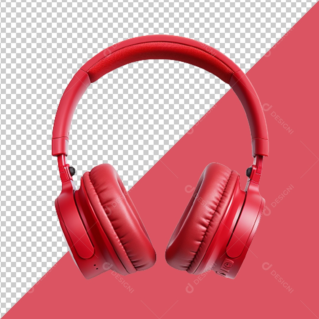 Elemento 3D Fone de Ouvido Vermelho Headphone Sem Fio para Composição PSD