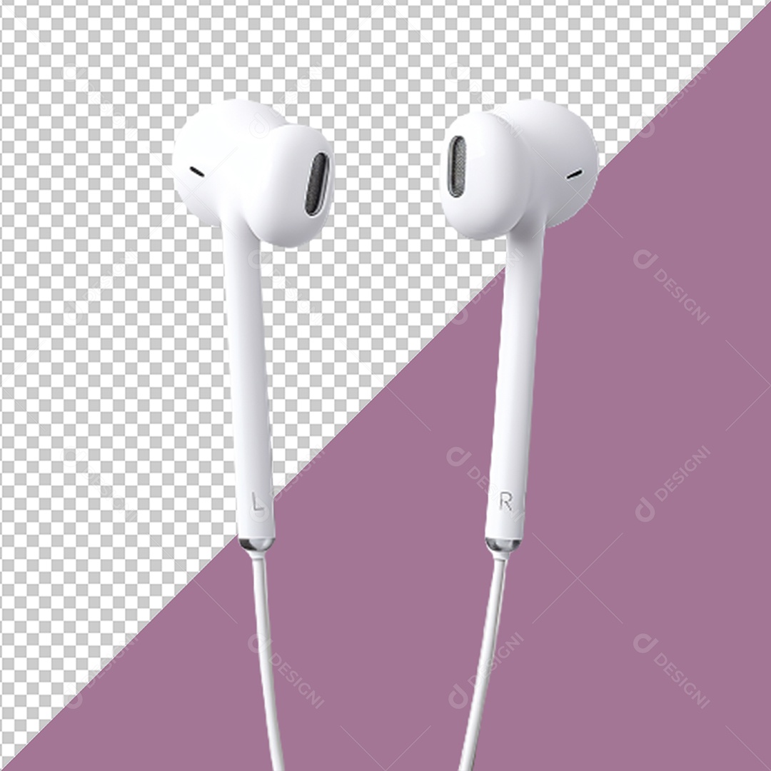 Elemento 3D Fone de Ouvido Branco para Composição PSD