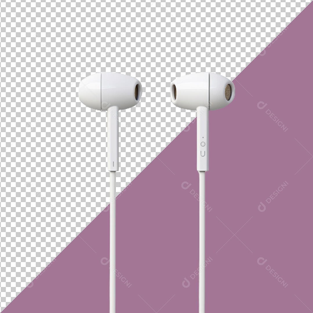 Elemento 3D Fone de Ouvido Branco para Composição PSD