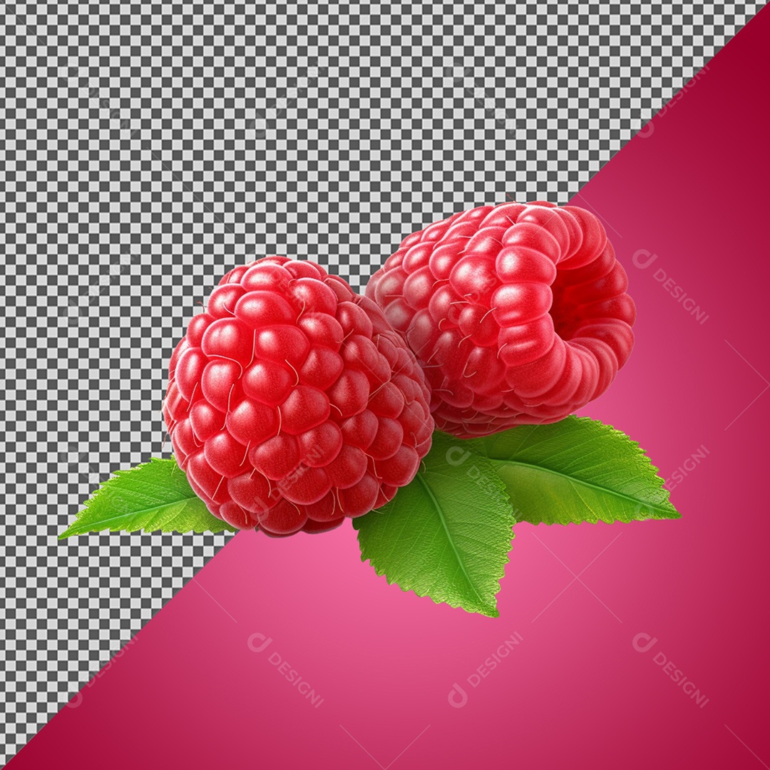 Elemento 3D Framboesas Vermelhas para Composição PSD