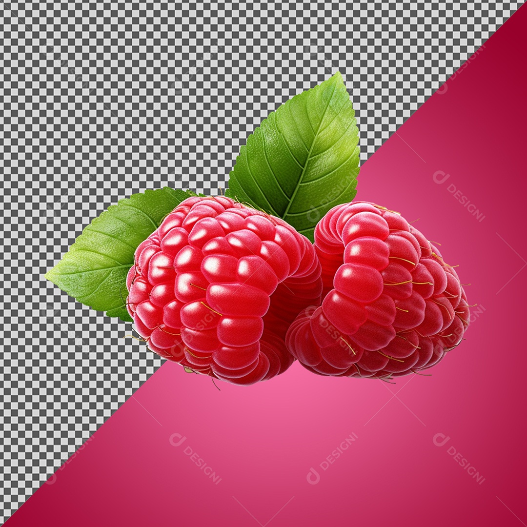 Elemento 3D Framboesas Vermelhas para Composição PSD