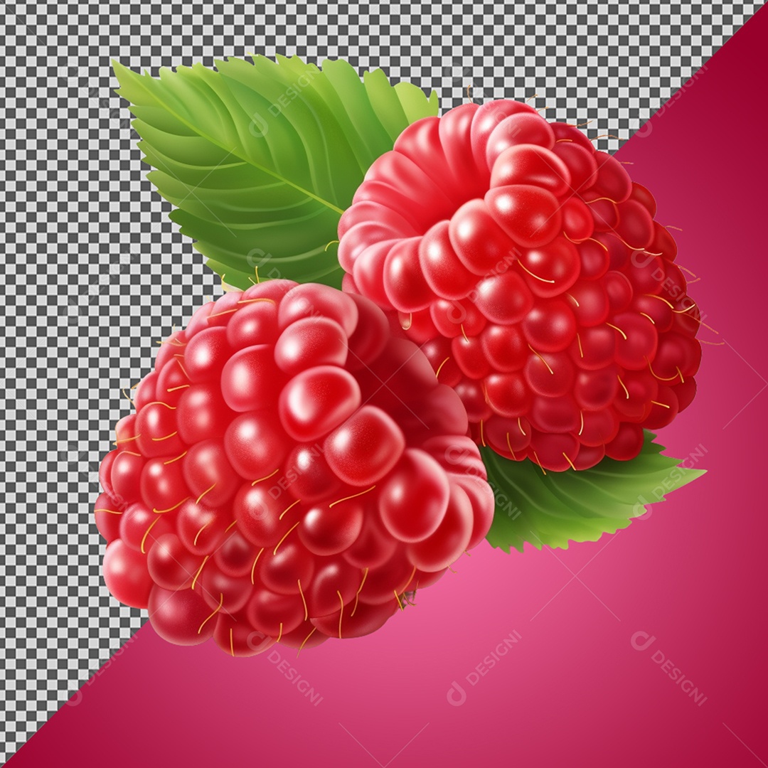 Elemento 3D Framboesas Vermelhas para Composição PSD