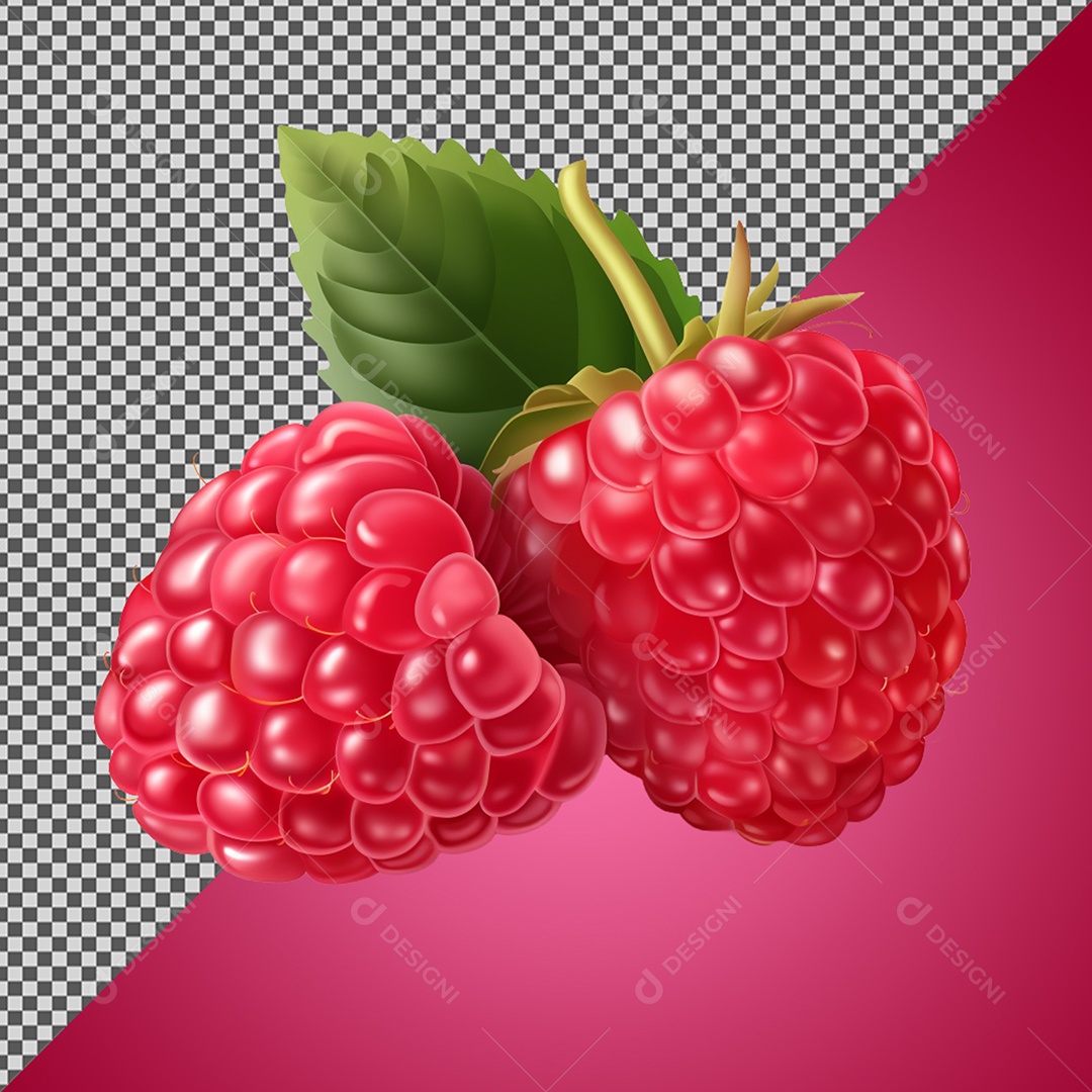Elemento 3D Framboesas para Composição PSD