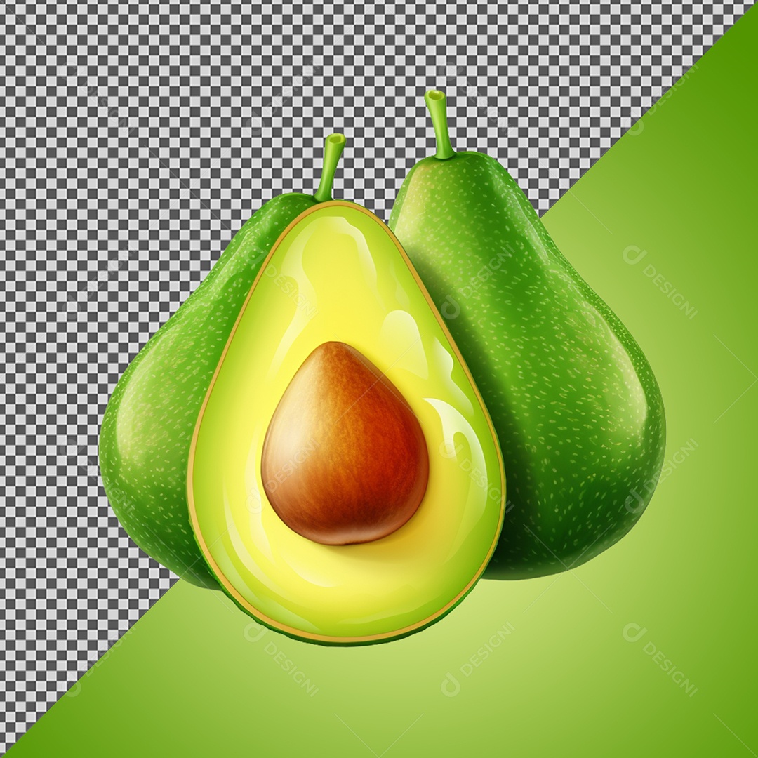 Elemento 3D Abacate e Abacate Partido para Composição PSD