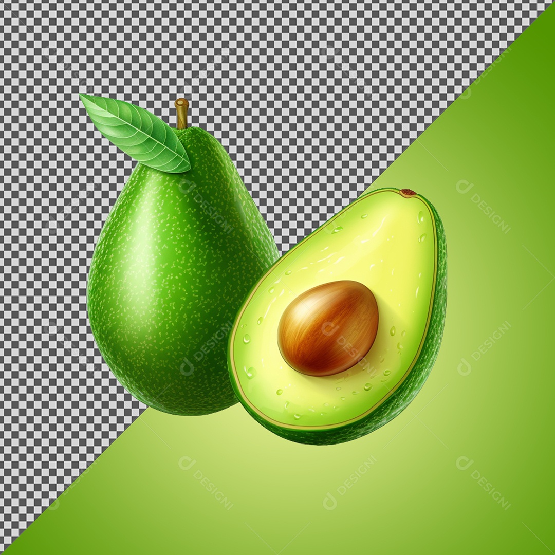 Abacate e Abacate Partido Elemento 3D para Composição PSD