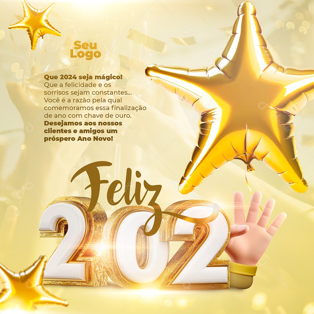 Feliz 2024 Um Próspero Ano Novo Social Media PSD Editável