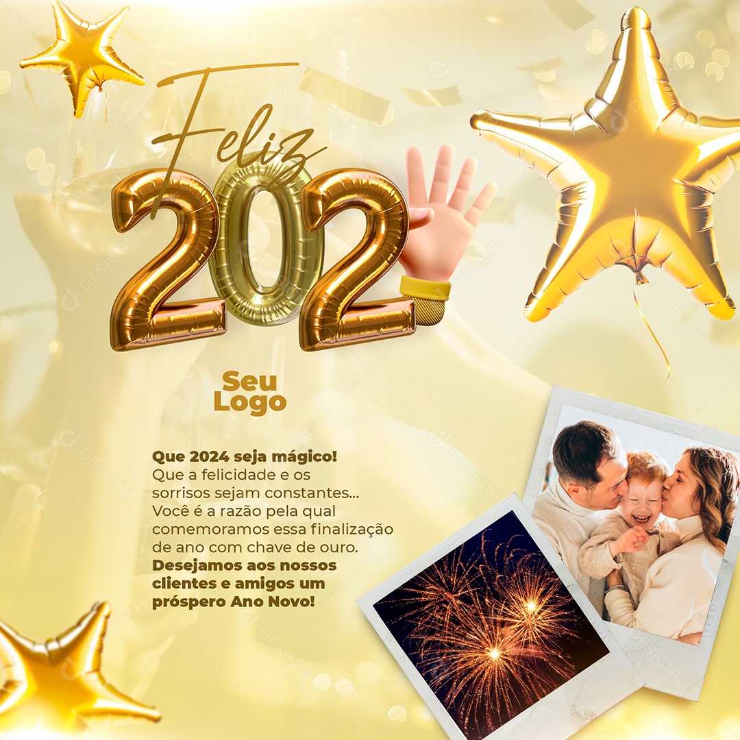 Social Media Feliz 2024 Um Próspero Ano Novo PSD Editável