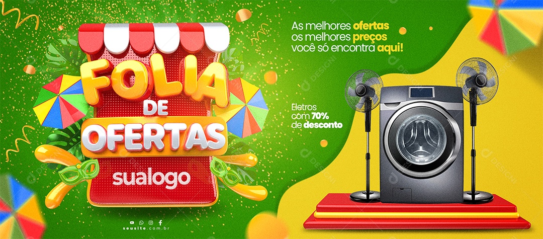 Social Media Banner Folia De Ofertas As Melhores Ofertas os melhores preços Eletros com 70% de Desconto PSD Editável