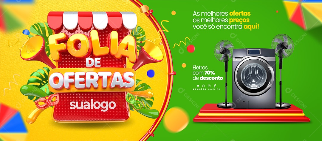 Banner Folia De Ofertas As Melhores Ofertas os melhores preços Eletros com 70% de Desconto Social Media PSD Editável