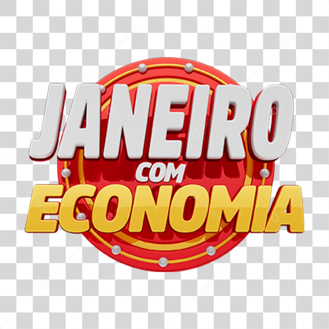 Selo 3D Janeiro com Economia PNG Transparente