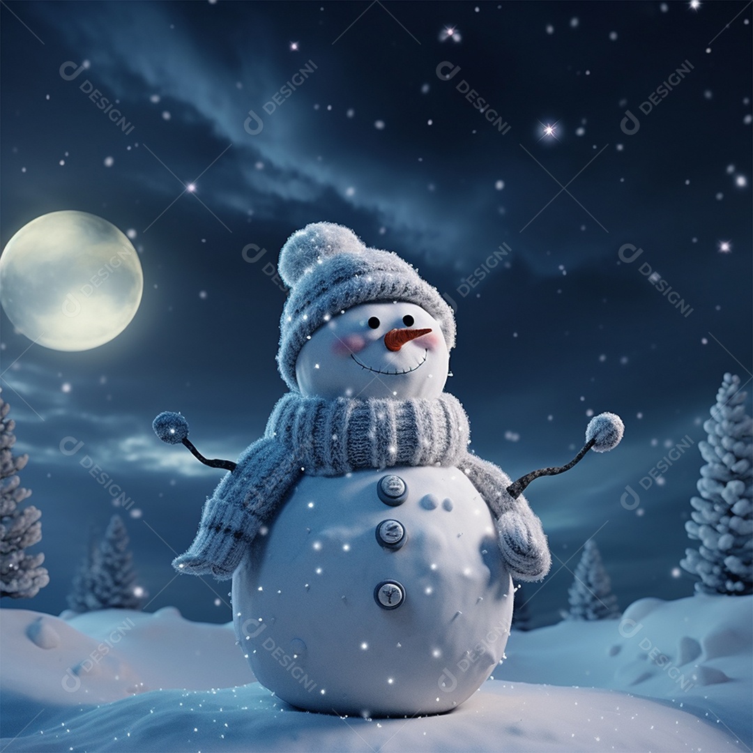 Homem da neve em noite de inverno