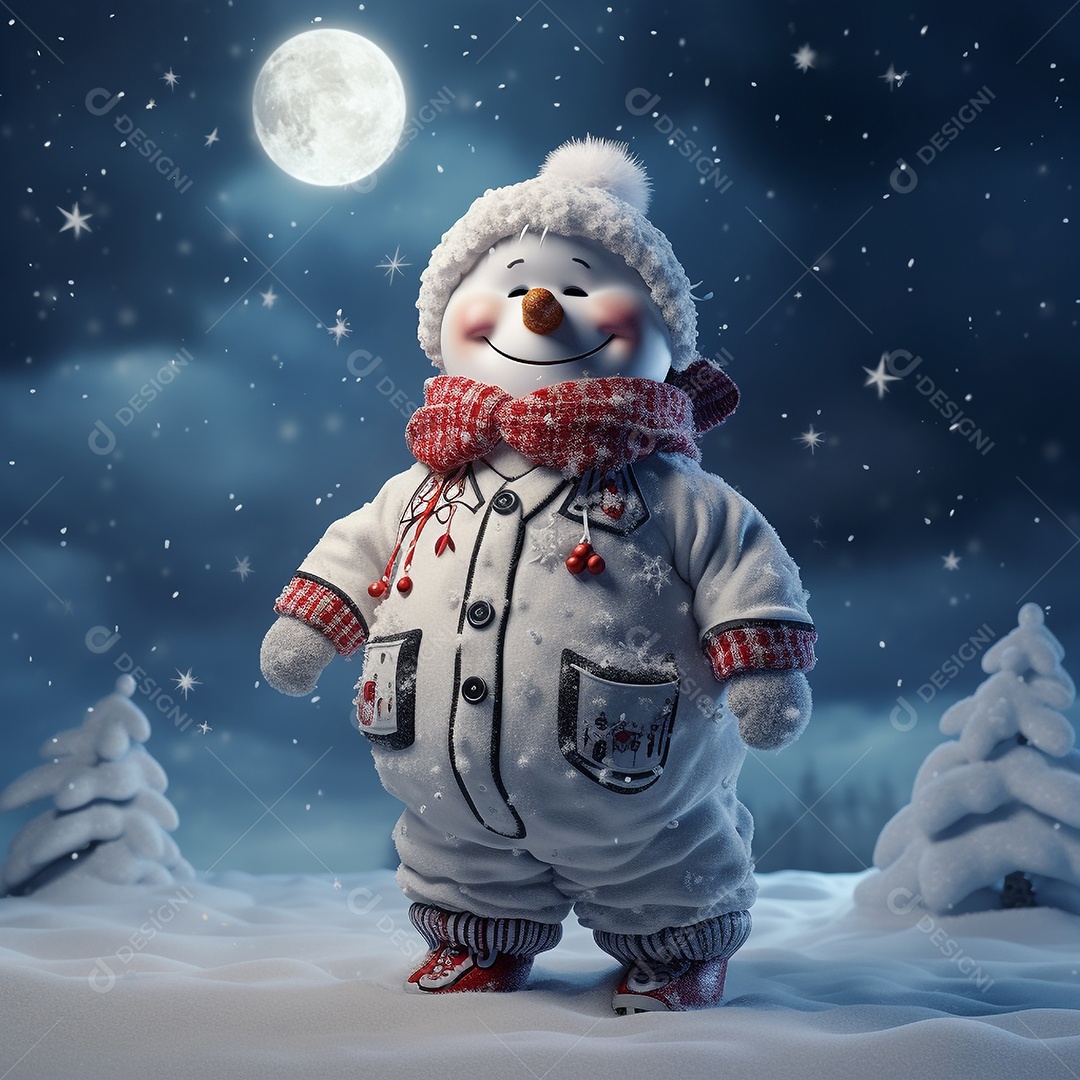 Homem da neve em noite de inverno