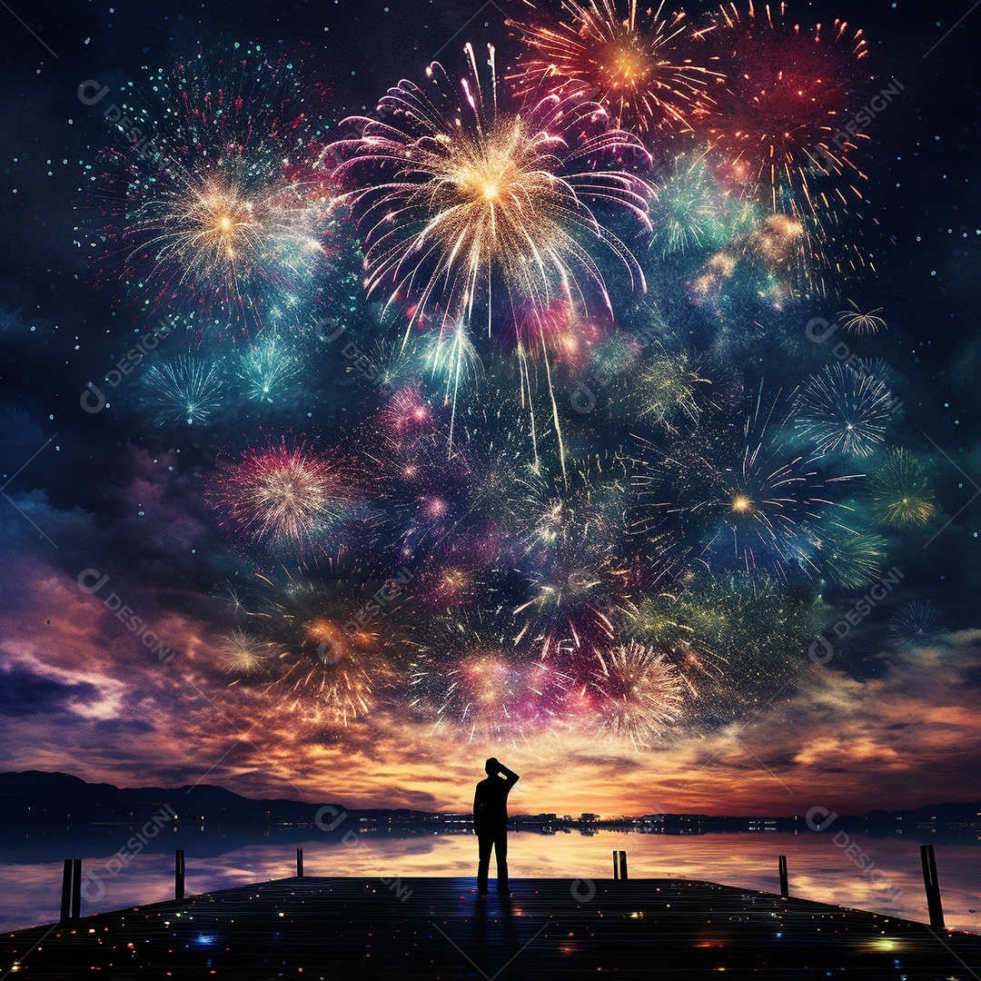 Feliz ano novo fogos de artifício fundo preto