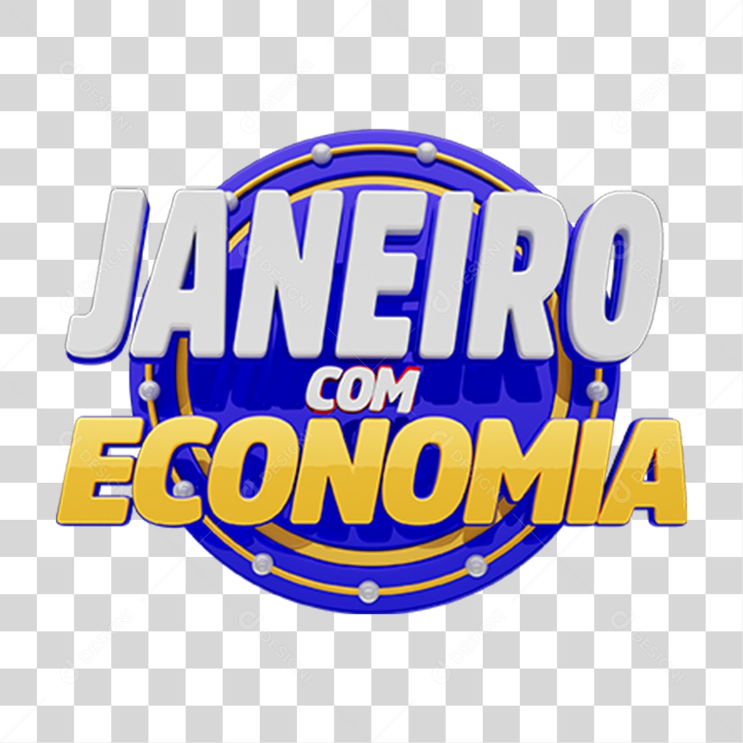 Selo 3D Janeiro com Economia PNG Transparente