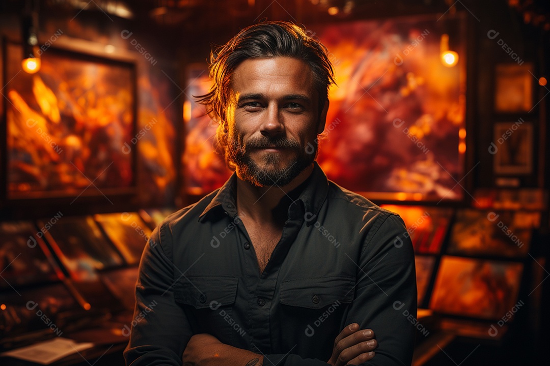 Homem charmoso jogador profissional de sucesso na área de jogos