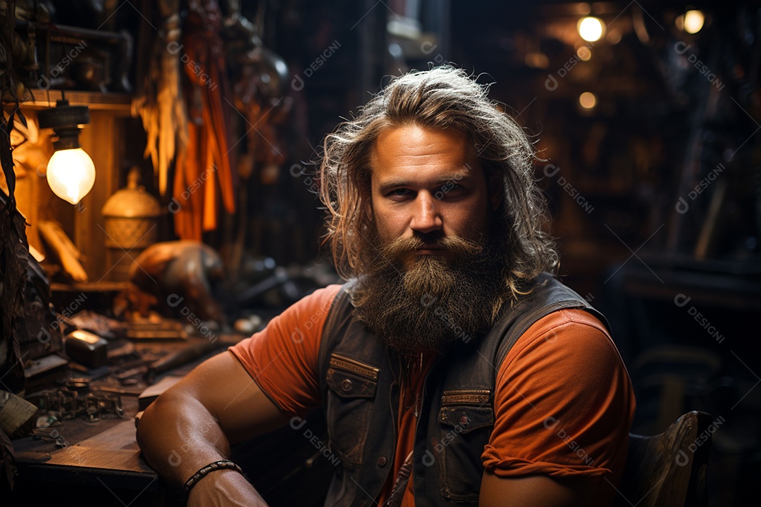 Homem de cabelos grande de sucesso na área de jogos