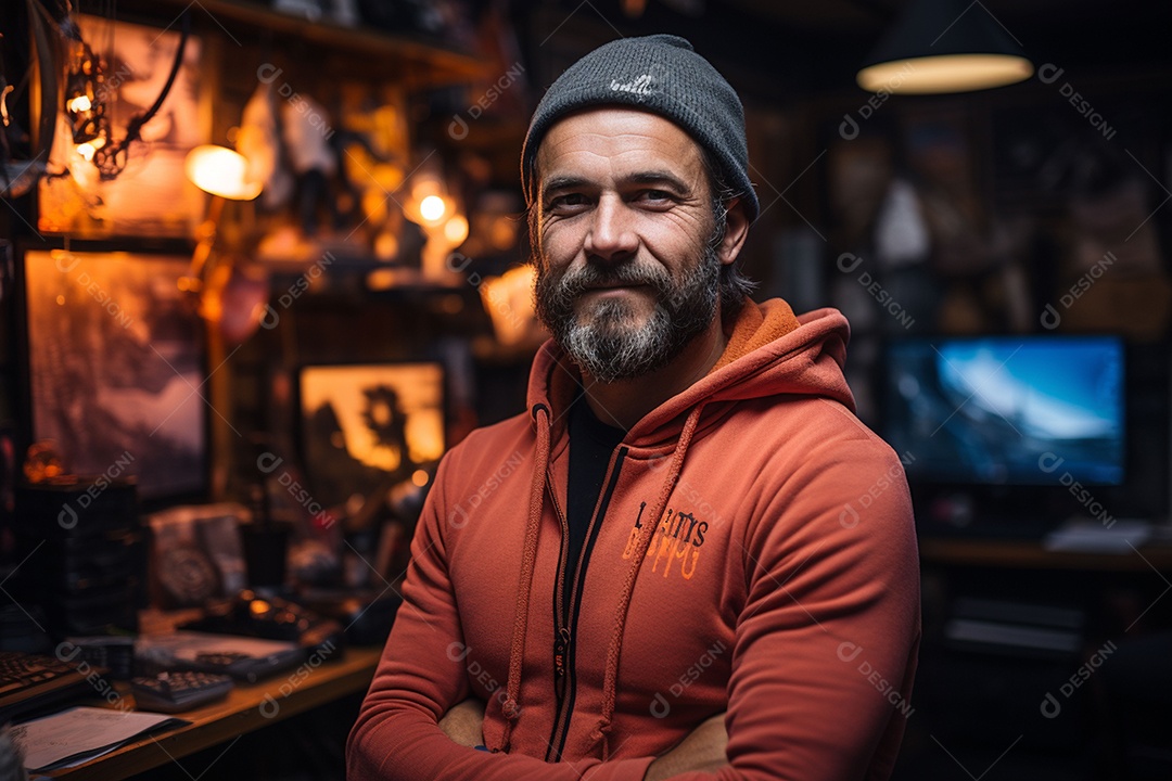 Homem lindo de sucesso na área de jogos