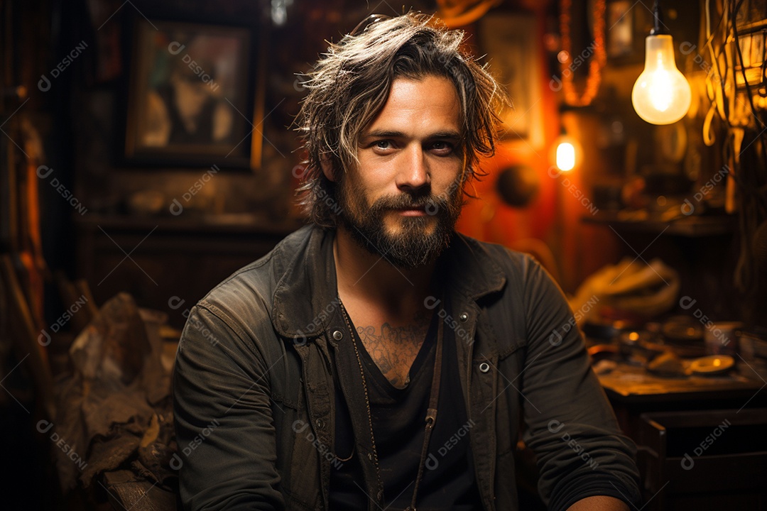 Homem lindo de sucesso na área de jogos