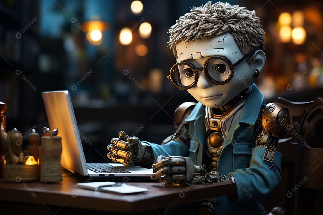 Robô fazendo trabalho de escritório