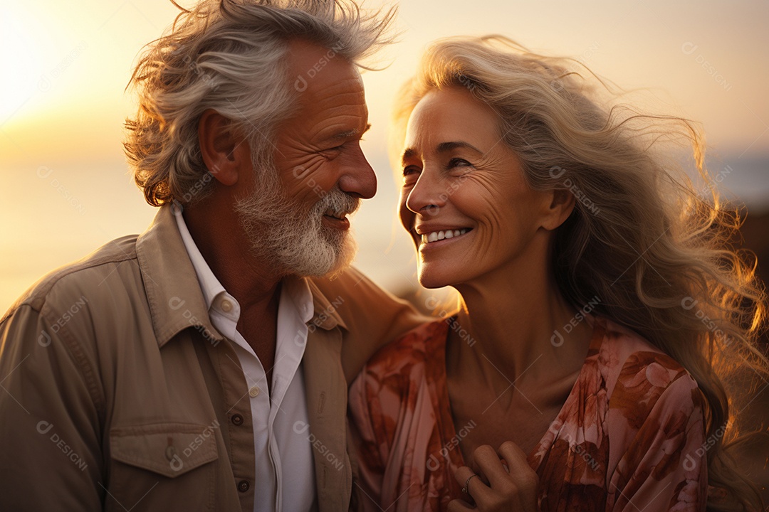 Casal de senhores romântico a beira mar