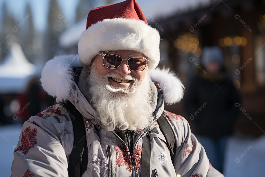 Homem simulando papai noel sem fantasia