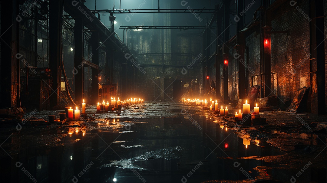 Galpão abandonado com luzes