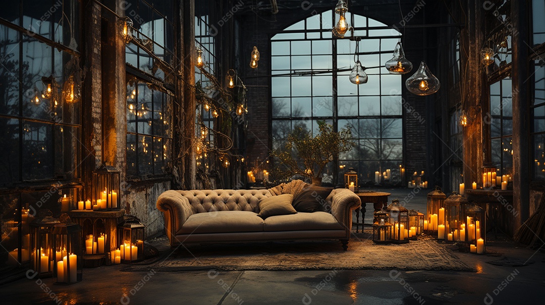 Sala vintage com luzes