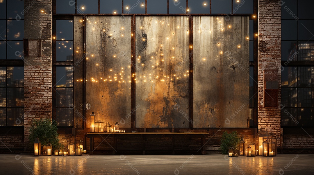 Estúdio rústico vintage com luzes