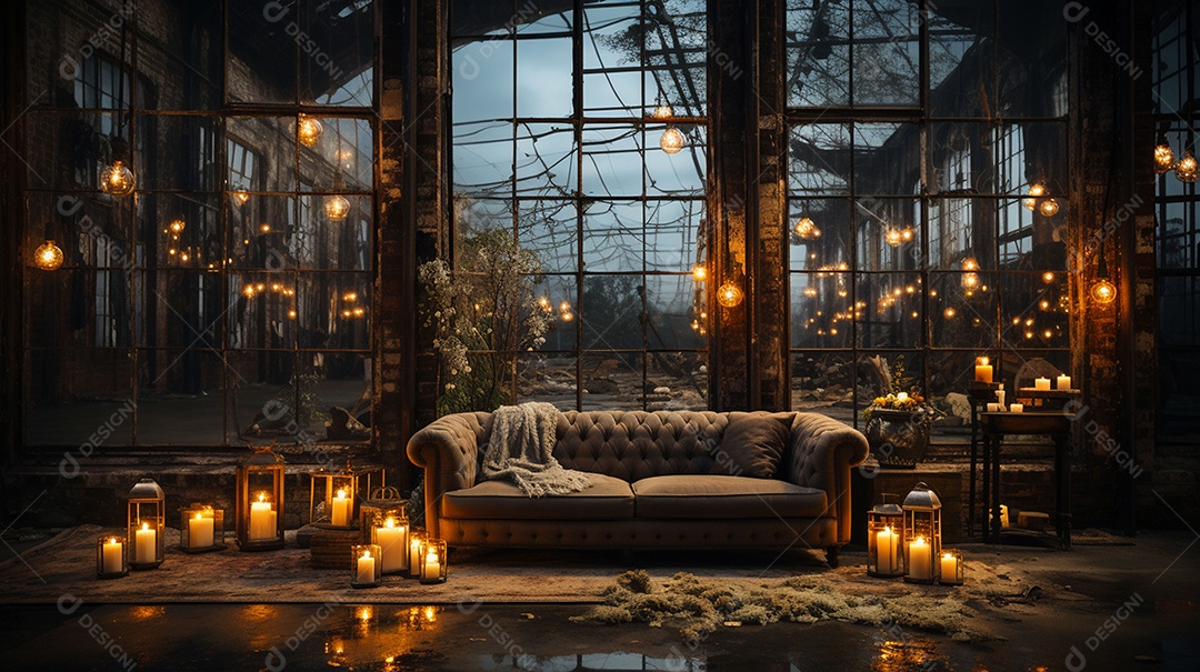 Cenário para fotos prédio abandonado luzes