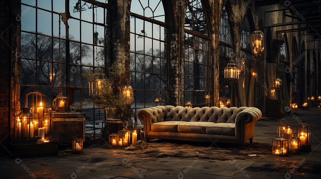 Sala de estúdio com luzes e moveis moderno